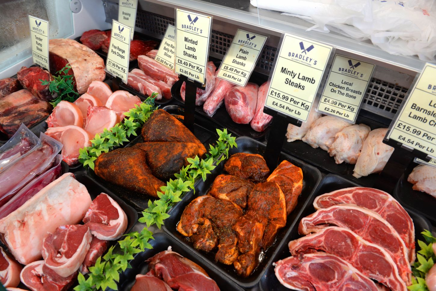 The delicatessen counter at Bradleys, with cooked meats, pies and continental delicacies